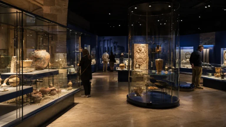 Visiteurs découvrant les collections archéologiques du Carré Plantagenêt au Mans