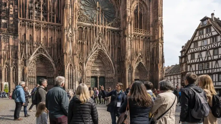 Visite guidée devant la cathédrale Notre-Dame lors des Journées du patrimoine à Strasbourg