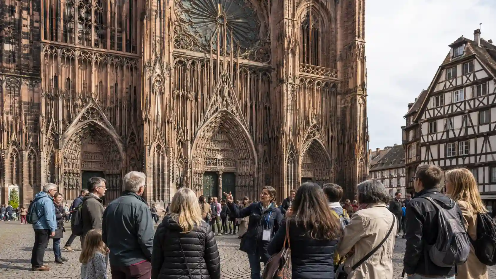 Visite guidée devant la cathédrale Notre-Dame lors des Journées du patrimoine à Strasbourg