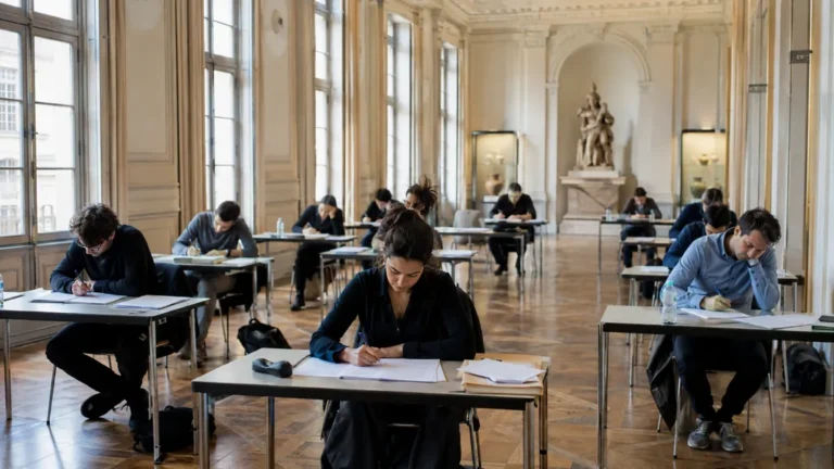 Candidats passant le concours attaché de conservation du patrimoine dans une salle d'examen