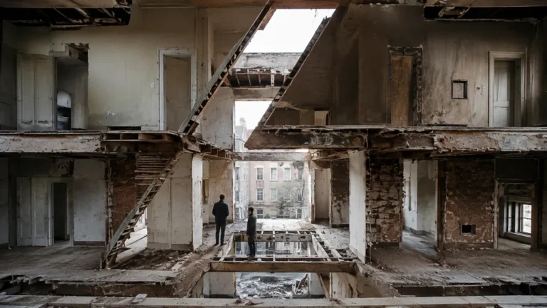 Intérieur d’un bâtiment découpé et ouvert illustrant l’art architectural de Gordon Matta-Clark