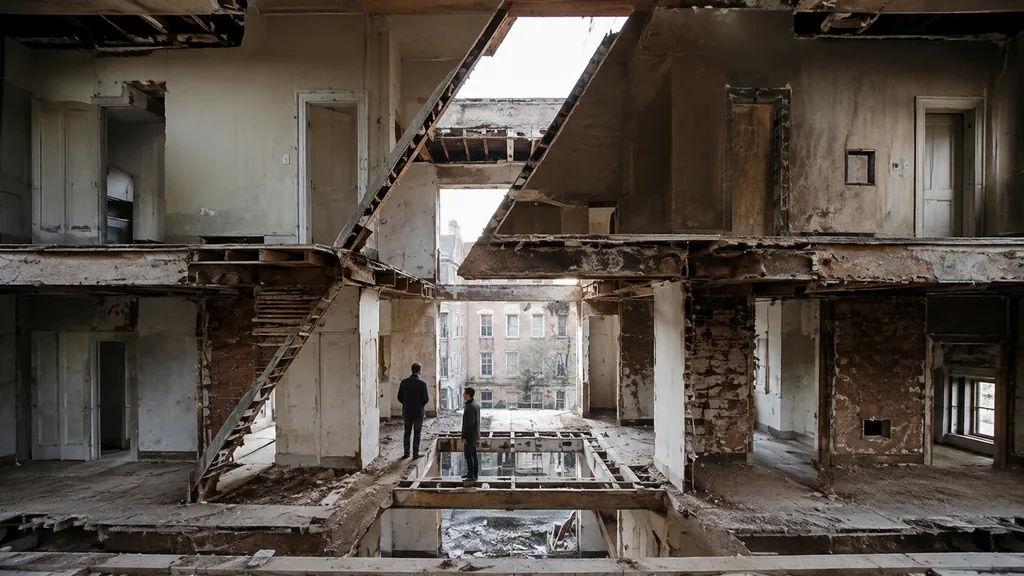 Intérieur d’un bâtiment découpé et ouvert illustrant l’art architectural de Gordon Matta-Clark