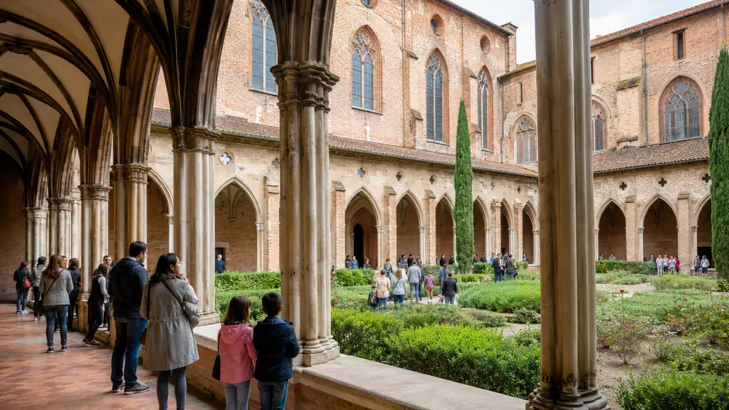 Visiteurs découvrant le cloître du Couvent des Jacobins à Toulouse lors des Journées européennes du patrimoine.