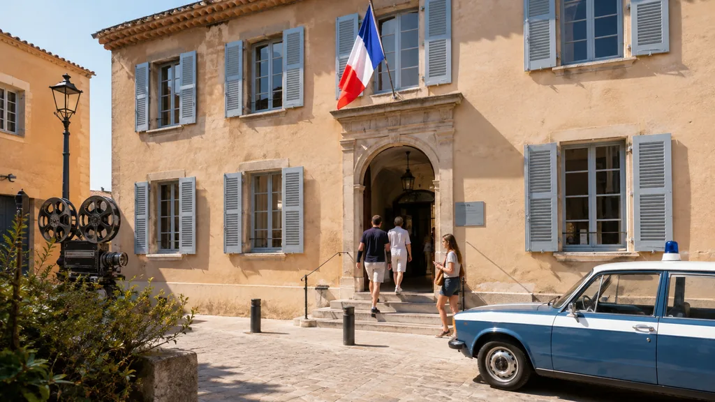 Visiteurs entrant dans le musée de la Gendarmerie et du Cinéma de Saint-Tropez