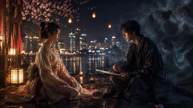 Yumi face au peintre de cauchemars dans une ambiance fantasy nocturne inspirée de l’Asie
