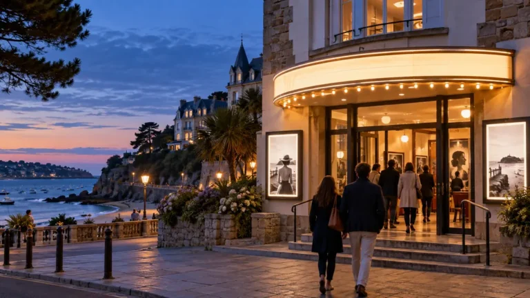 Cinéma élégant de Dinard face au littoral breton à la tombée du jour