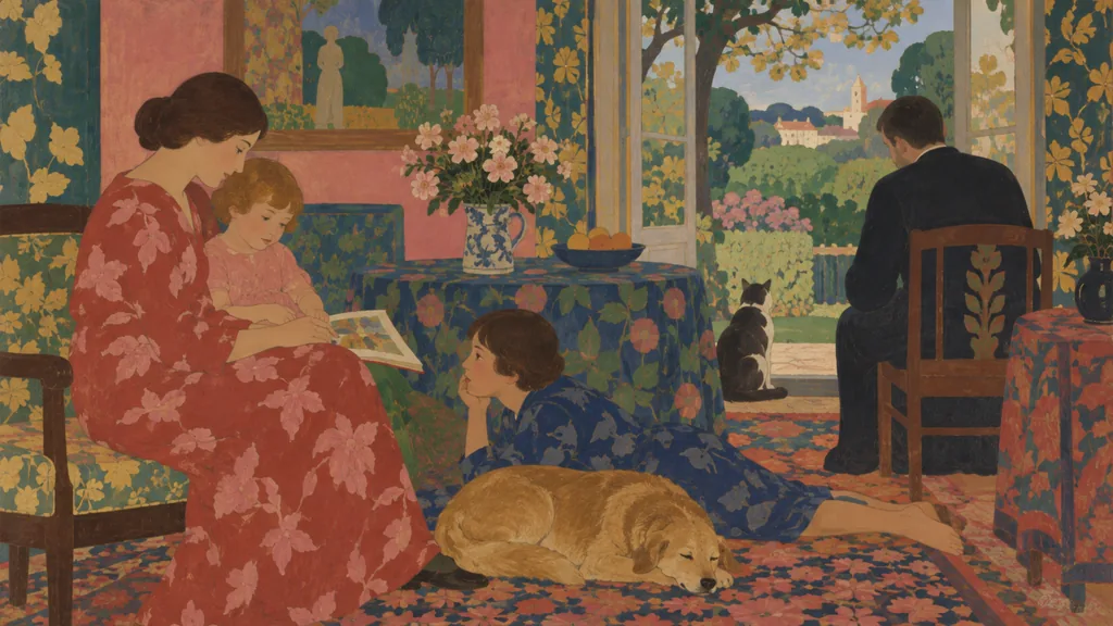 Intérieur décoratif original aux aplats colorés inspiré du mouvement nabi