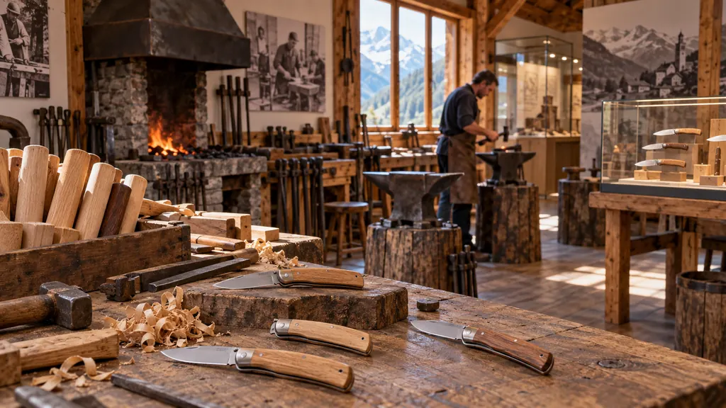 Atelier-musée alpin montrant la fabrication de couteaux pliants en bois