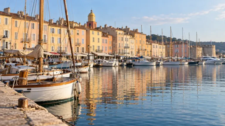 Voiliers et façades colorées sur le port de Saint-Tropez